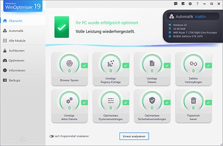 Ashampoo WinOptimizer 19 geschenkt runterladen