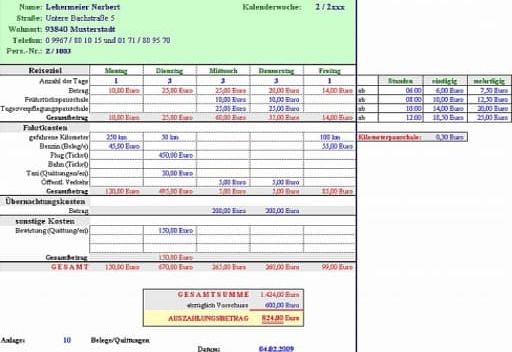 Excelvorlagen für PKW Fahrtenbuch und Kilometer