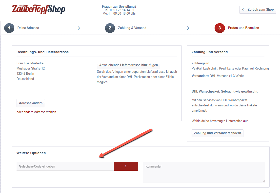Gutschein für zaubertopf-shop einlösen
