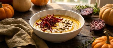 Kürbissuppe mit frittierter Roter Bete Kürbissuppe mit frittierter Roter Bete