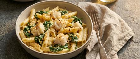 Pasta mit Kabeljau und Spinat Pasta mit Kabeljau und Spinat