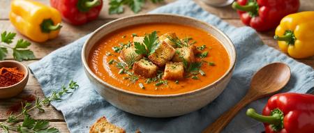 Paprikasüppchen mit Croûtons Paprikasüppchen mit Croûtons